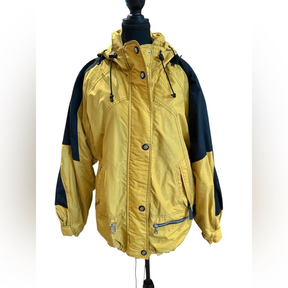 Vintage 90s Mustard Black Colorblock Jacket Hooded Gorpcore Outdoor Streetwear
